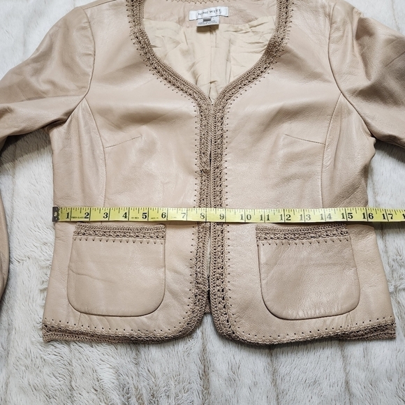 Leather Jacket Crochet BOHO V-neckline long sleeve SIZE M NINE WEST - Picture 16 of 16